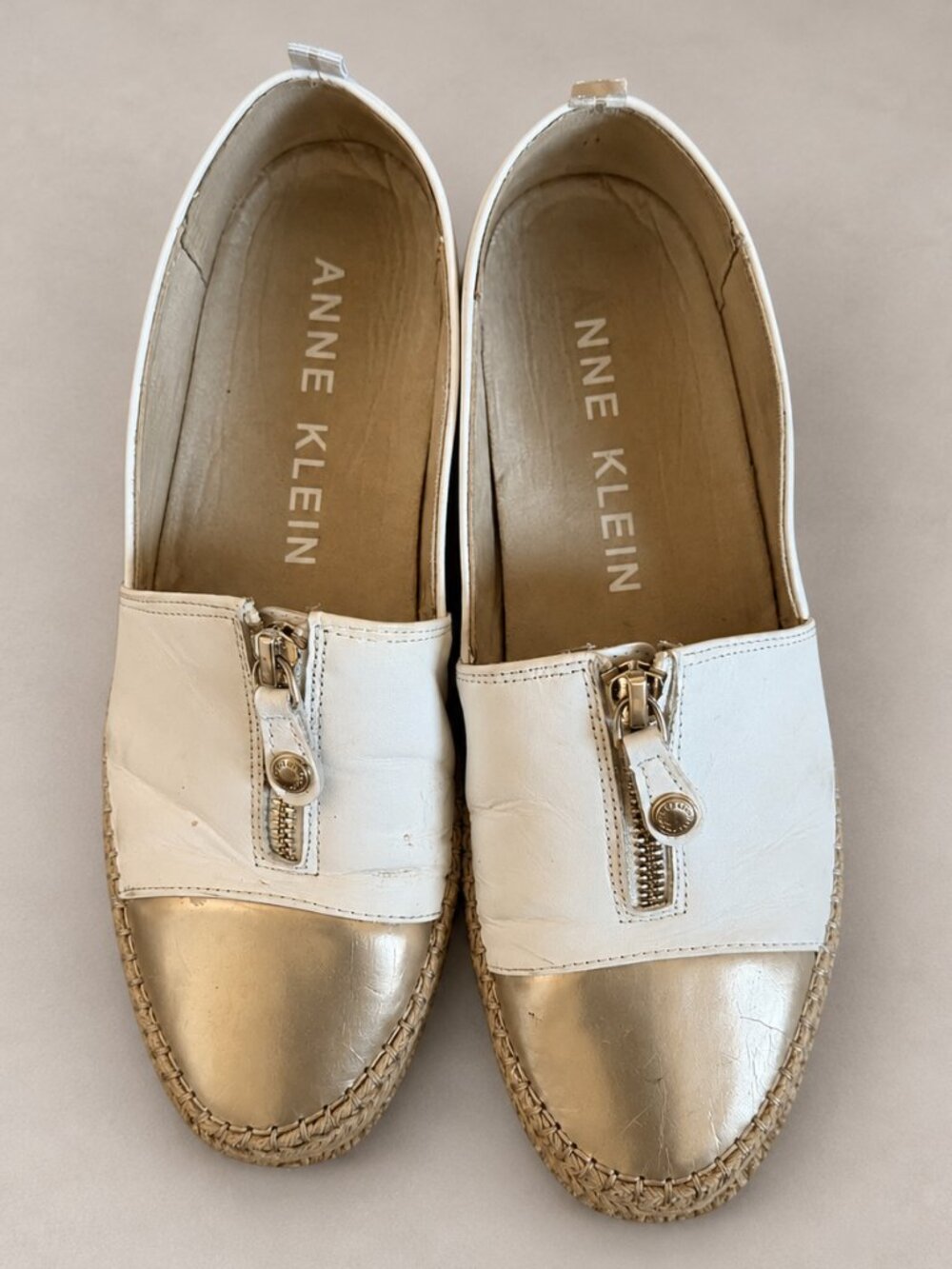 Anne Klein iFLEX Zip-Front Metallic Cap Toe Espadrille Slip-Ons SIZE 9